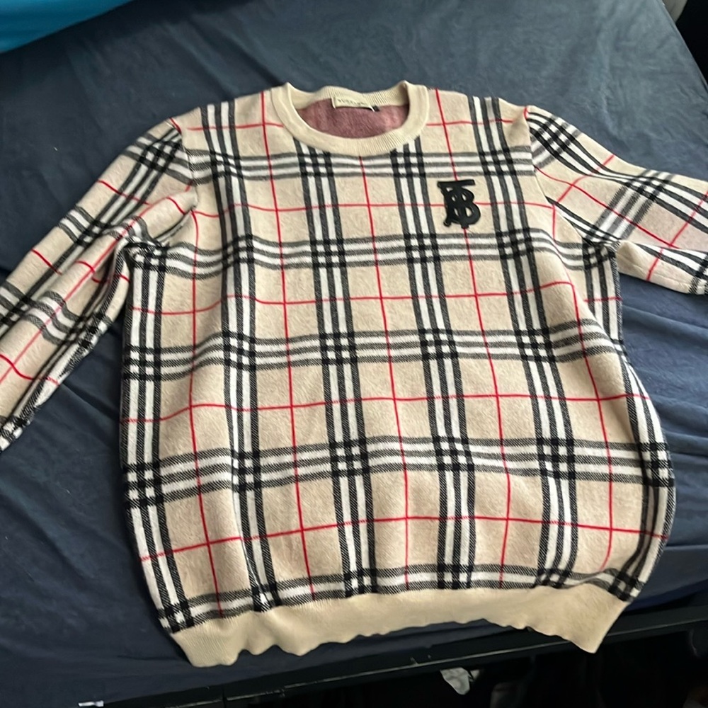 Burberry Beige Checkered Men's Sweater